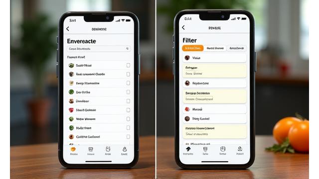 Schermate comparative di un'app di ricette, prima e dopo l'implementazione di una nuova funzionalità di filtro dietetico.
