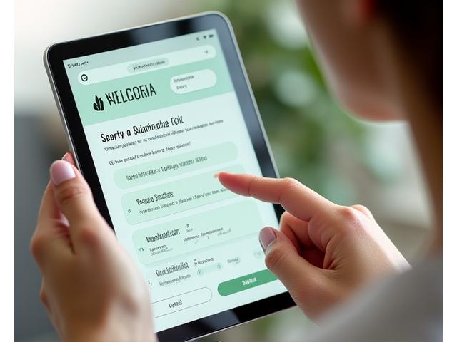 Donna che interagisce con un tablet mostrando un quiz di benessere Anima Sana