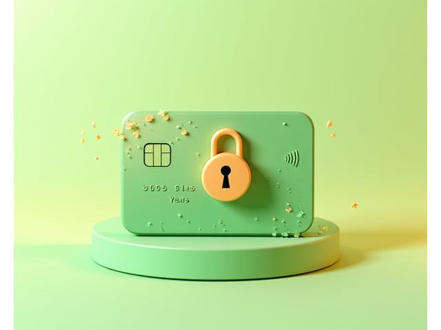 Illustrazione stilizzata di transazioni finanziarie sicure, con carte di credito e lucchetti su uno sfondo digitale, simboleggiante protezione e chiarezza nei pagamenti online.